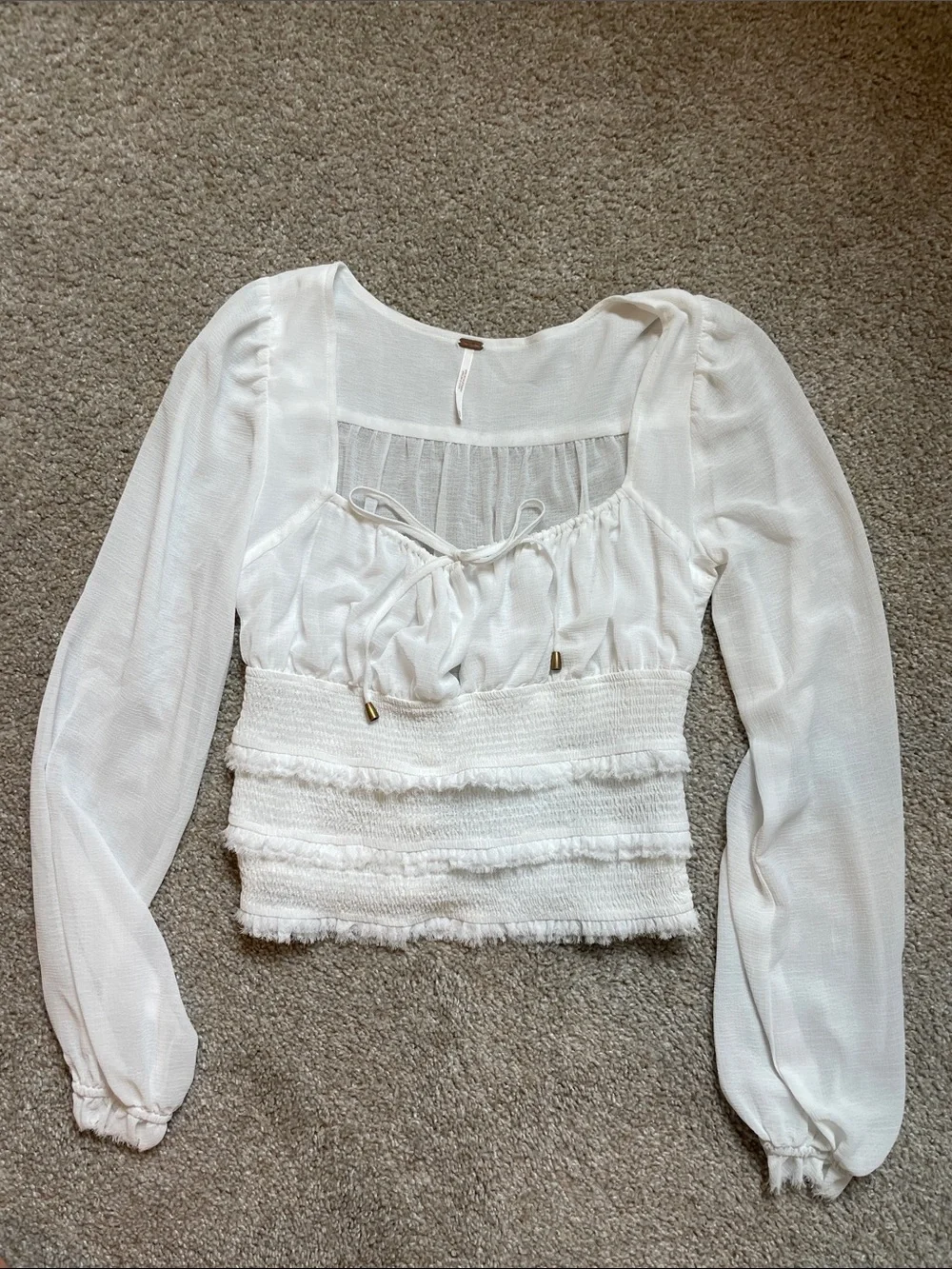 Free People Ivory Smocked Peasant Blouse